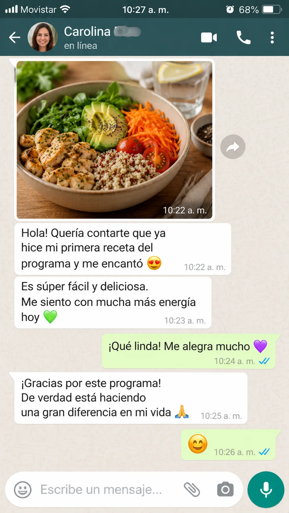 Testimonio de Carolina: preparó su primera receta del programa y siente mucha más energía